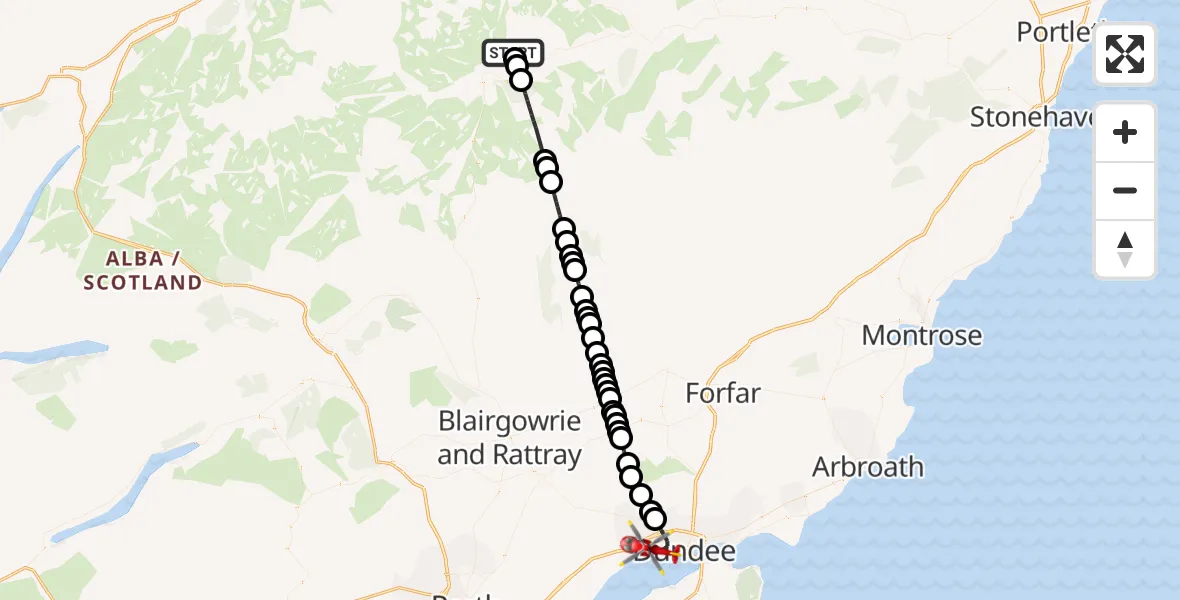 Flight route Air Ambulance Helicopter Auchnagymlinn - Dundee, 10 June 2026, 11:59