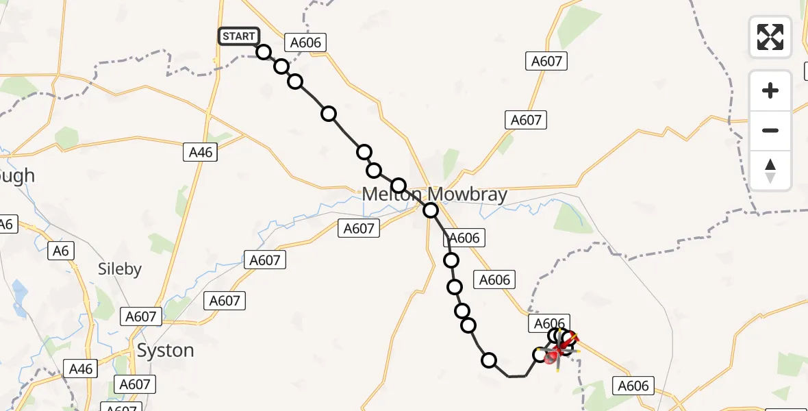 Flight route Air Ambulance Helicopter Rushcliffe - Cold Overton, 10 June 2026, 12:56