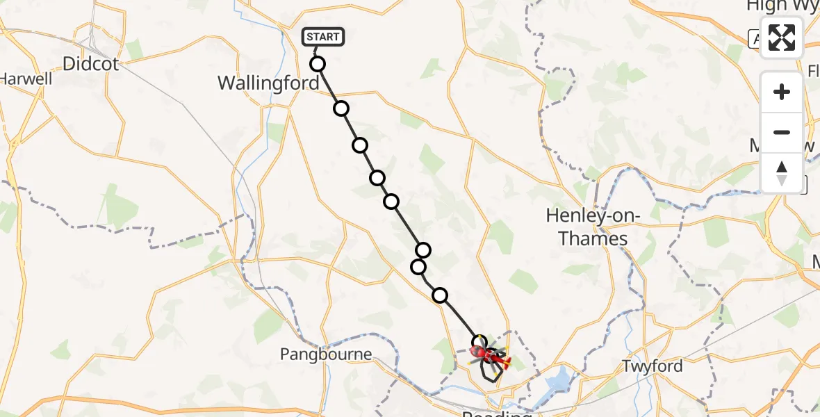 Flight route Air Ambulance Helicopter RAF Benson - Reading, 10 June 2026, 13:00