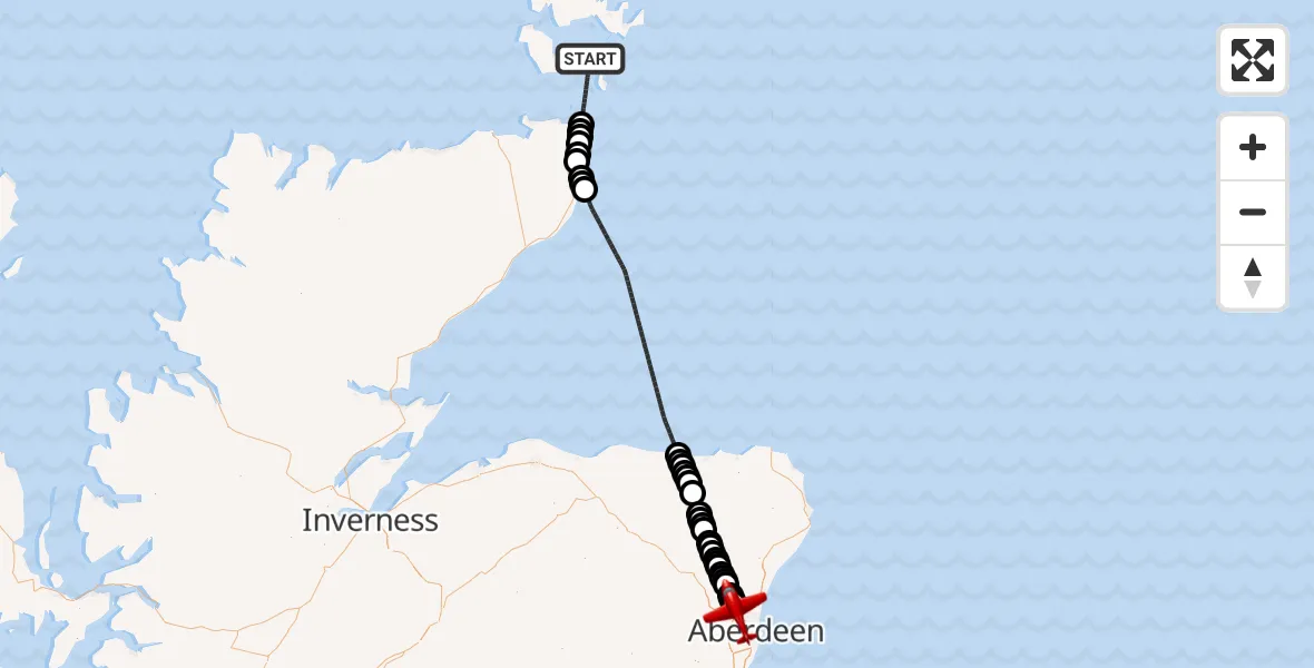 Flight route Air Ambulance Aircraft North Atlantic Ocean - Aberdeen International Airport, 10 June 2026, 13:19