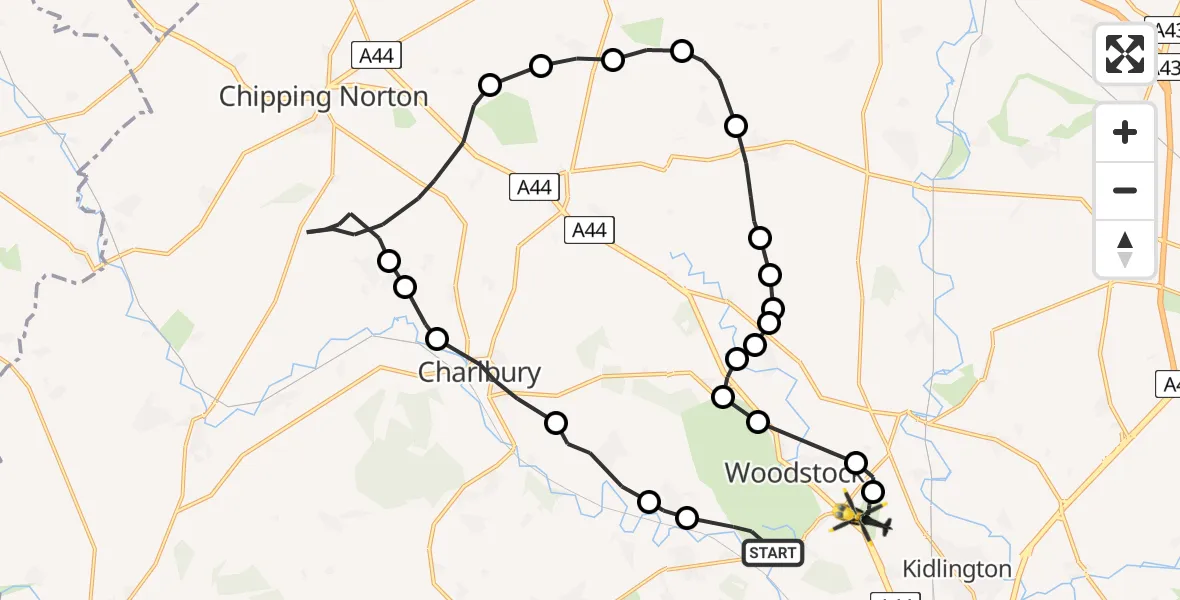 Flight route Police Helicopter West Oxfordshire - London Oxford Airport, 10 June 2026, 13:21