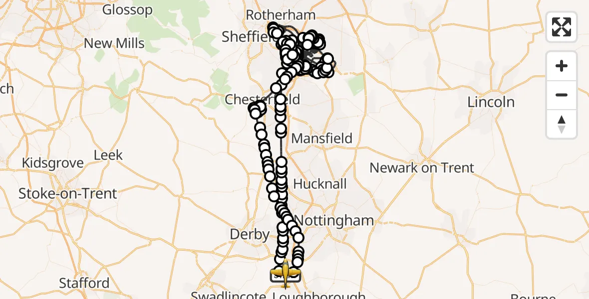 Flight route Police Aircraft East Midlands Airport - East Midlands Airport, 10 June 2026, 13:23