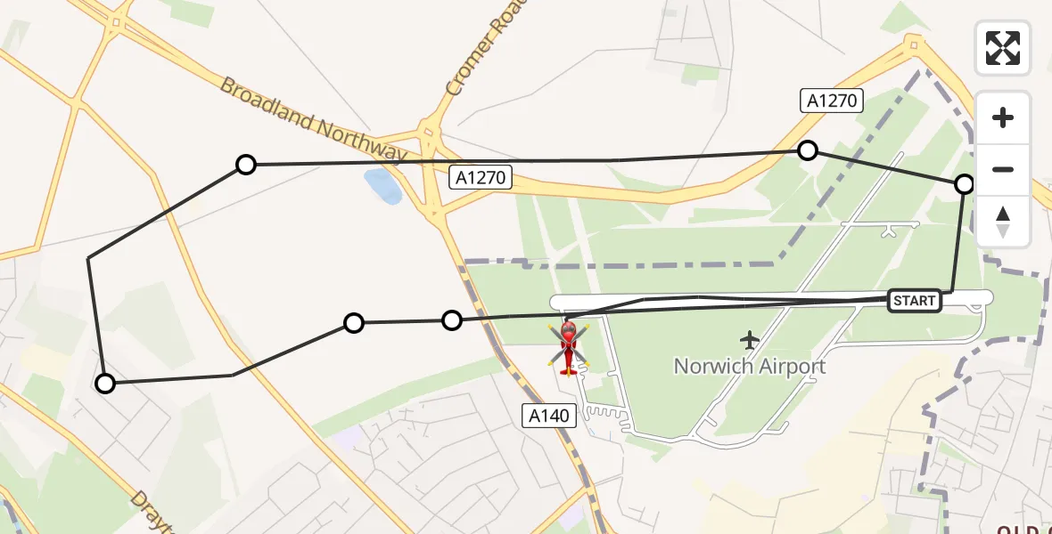 Flight route Air Ambulance Helicopter Norwich Airport - Norwich Airport, 10 June 2026, 13:28