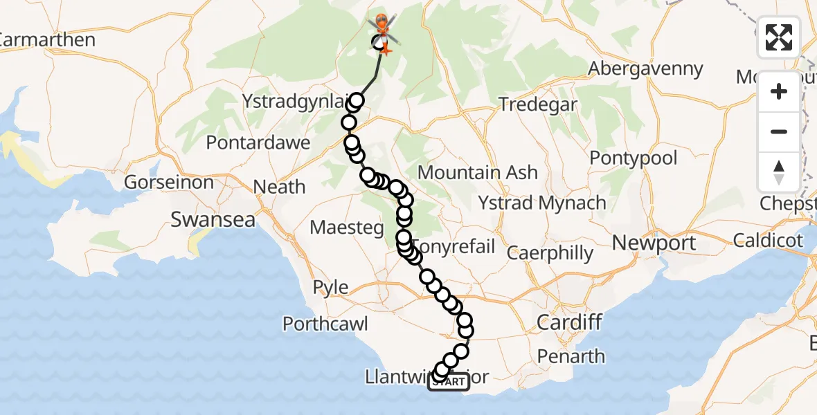 Flight route Coastguard Helicopter MOD St Athan - Maescar, 10 June 2026, 13:35