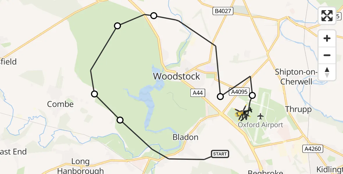 Flight route Police Helicopter Bladon - London Oxford Airport, 10 June 2026, 13:38