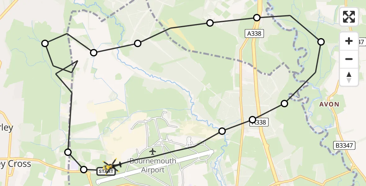 Flight route Police Helicopter Bournemouth Airport - Bournemouth Airport, 10 June 2026, 14:24