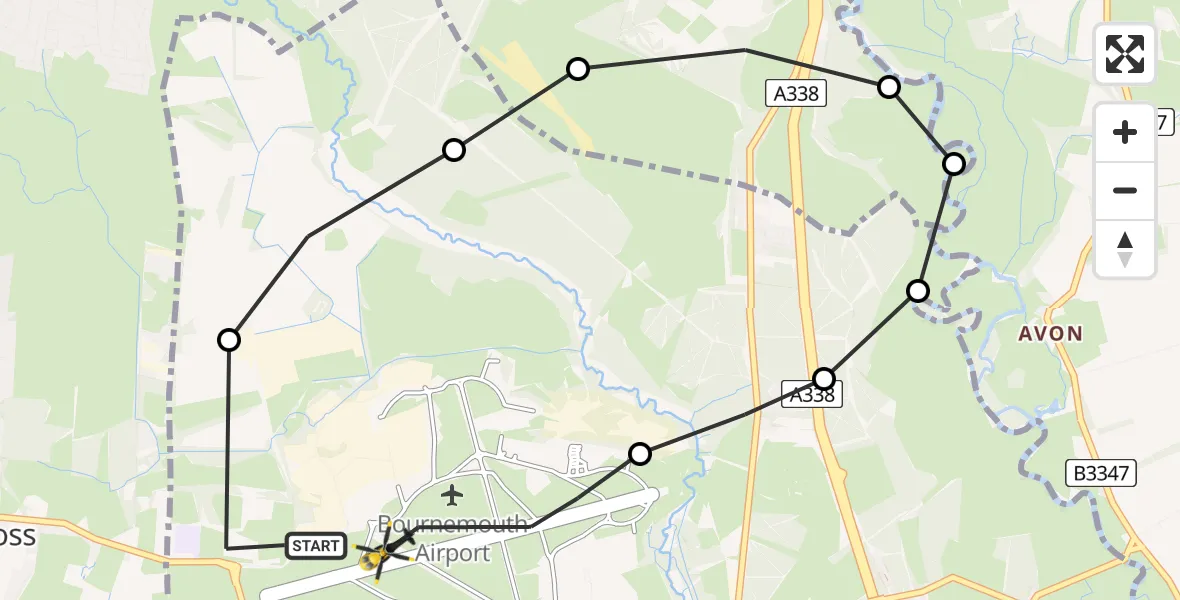 Flight route Police Helicopter Bournemouth Airport - Bournemouth Airport, 10 June 2026, 14:30
