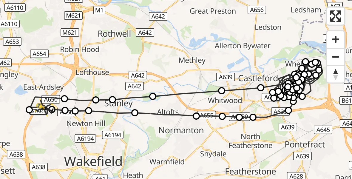 Flight route Police Helicopter East Ardsley - East Ardsley, 10 June 2026, 14:32