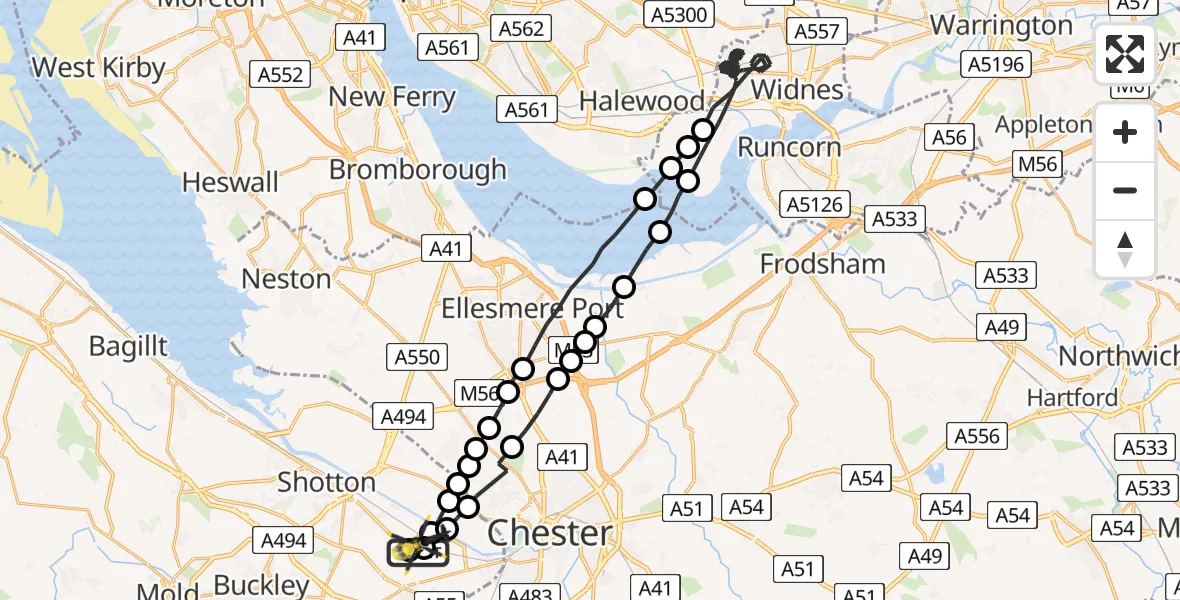 Flight route Police Helicopter Hawarden Airport - Hawarden Airport, 10 June 2026, 14:49