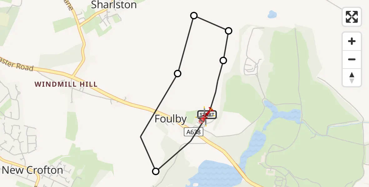 Flight route Air Ambulance Helicopter YAA Nostell Helicopter Port - YAA Nostell Helicopter Port, 10 June 2026, 15:01