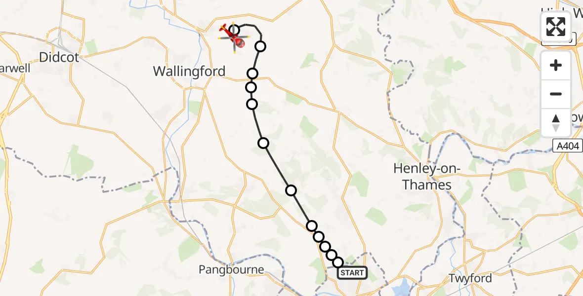 Flight route Air Ambulance Helicopter Reading - RAF Benson, 10 June 2026, 15:08