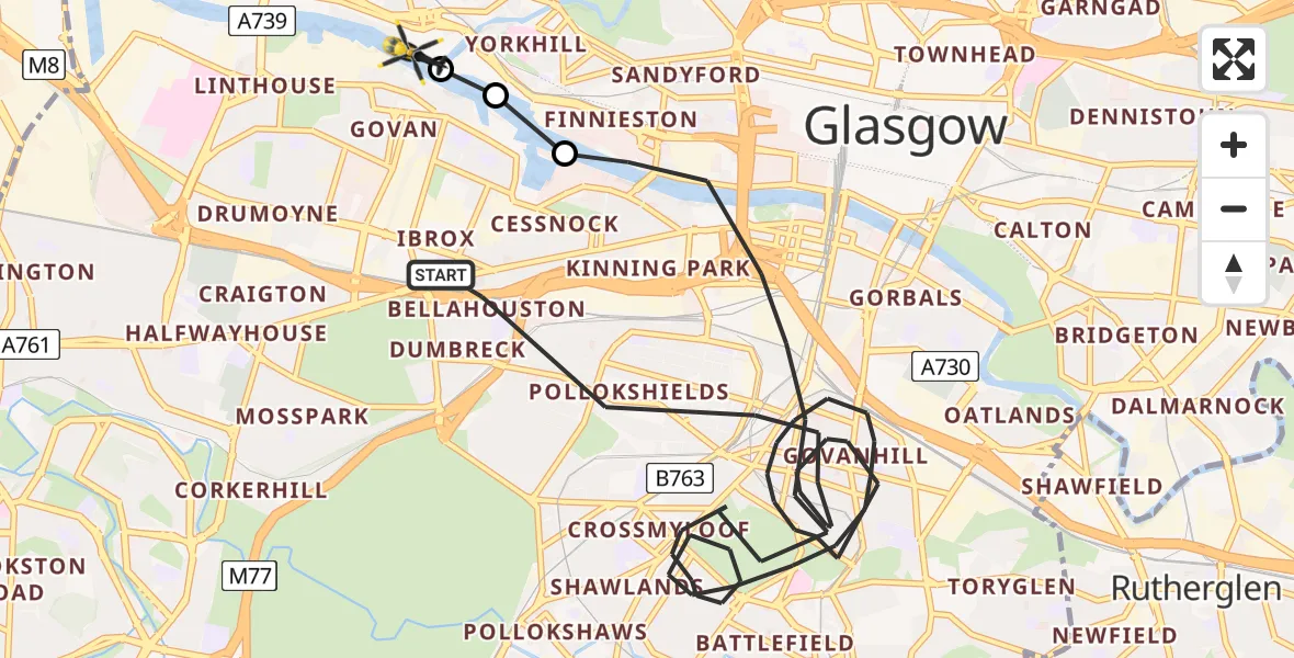 Flight route Police Helicopter Glasgow - Glasgow, 10 June 2026, 15:09