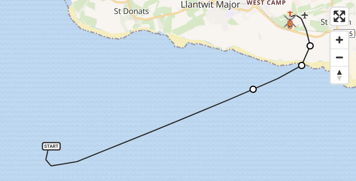 Flight route Coastguard Helicopter Bristol Channel - MOD St Athan, 10 June 2026, 15:10