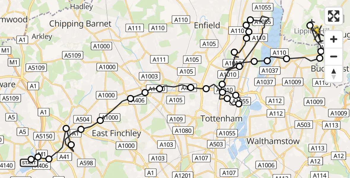 Flight route Police Helicopter West Hendon - Sewardstonebury, 10 June 2026, 15:35