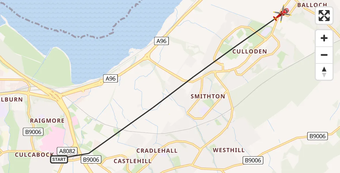 Flight route Air Ambulance Helicopter Inverness - Inverness, 10 June 2026, 15:40