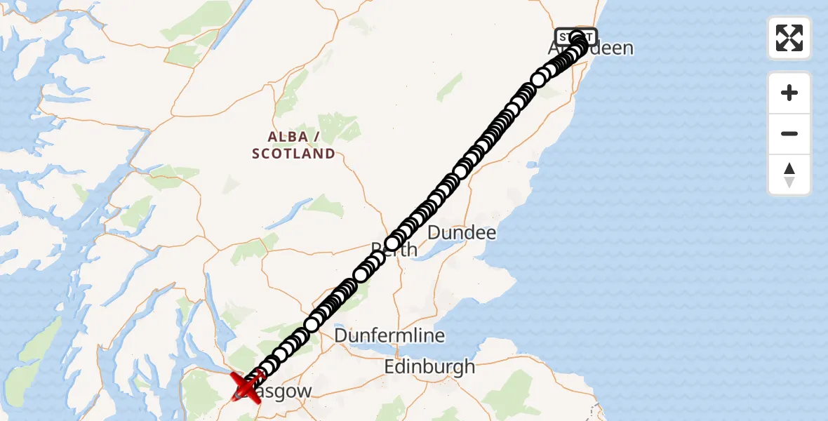 Flight route Air Ambulance Aircraft Aberdeen International Airport - Glasgow Airport, 10 June 2026, 15:52