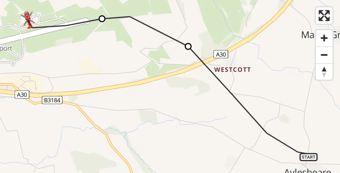 Flight route Air Ambulance Helicopter Aylesbeare - Exeter International Airport, 10 June 2026, 16:49