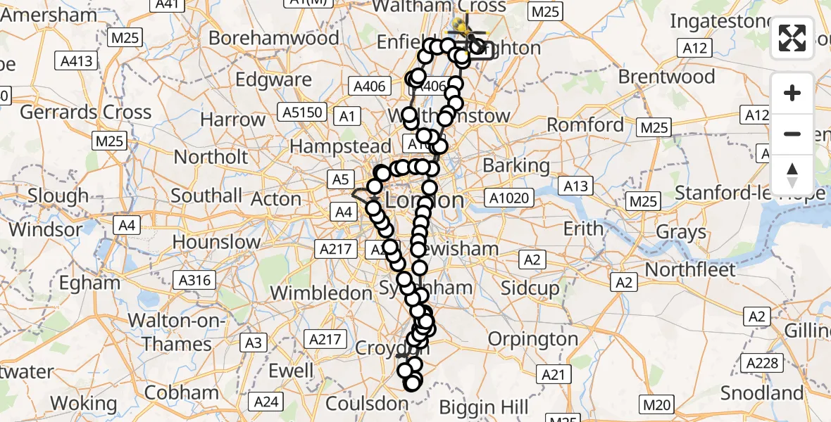 Flight route Police Helicopter Sewardstonebury - Sewardstonebury, 10 June 2026, 17:19