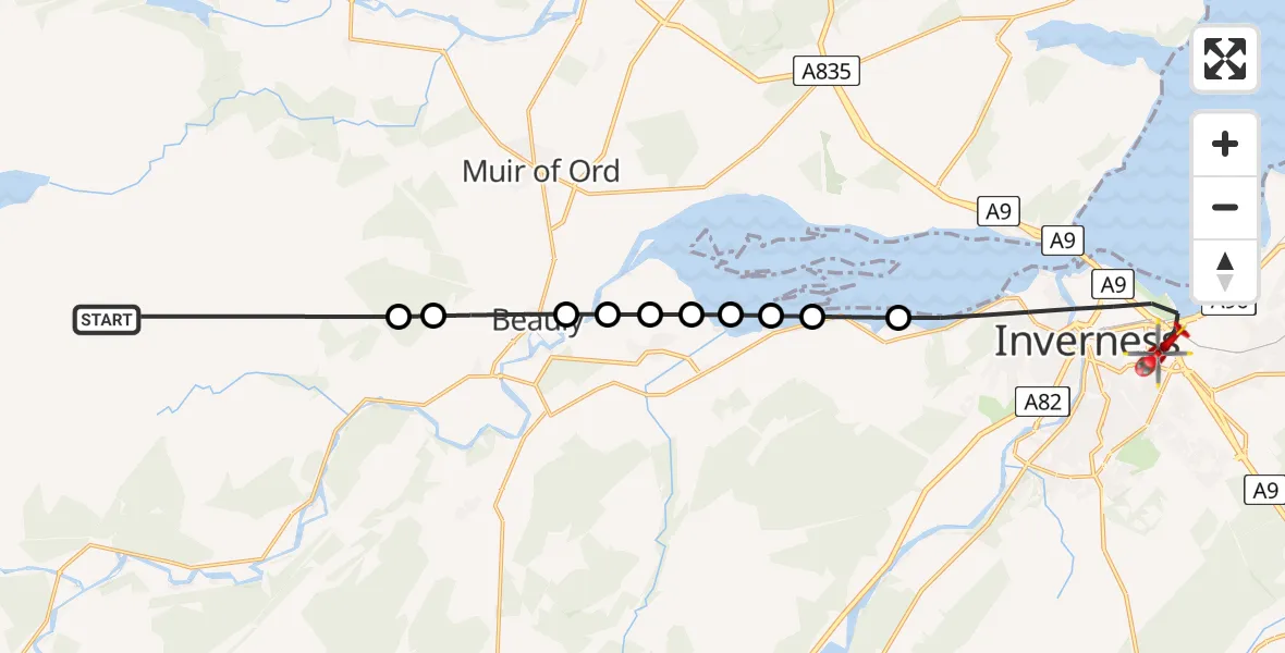 Flight route Air Ambulance Helicopter Highland - Inverness, 10 June 2026, 17:46