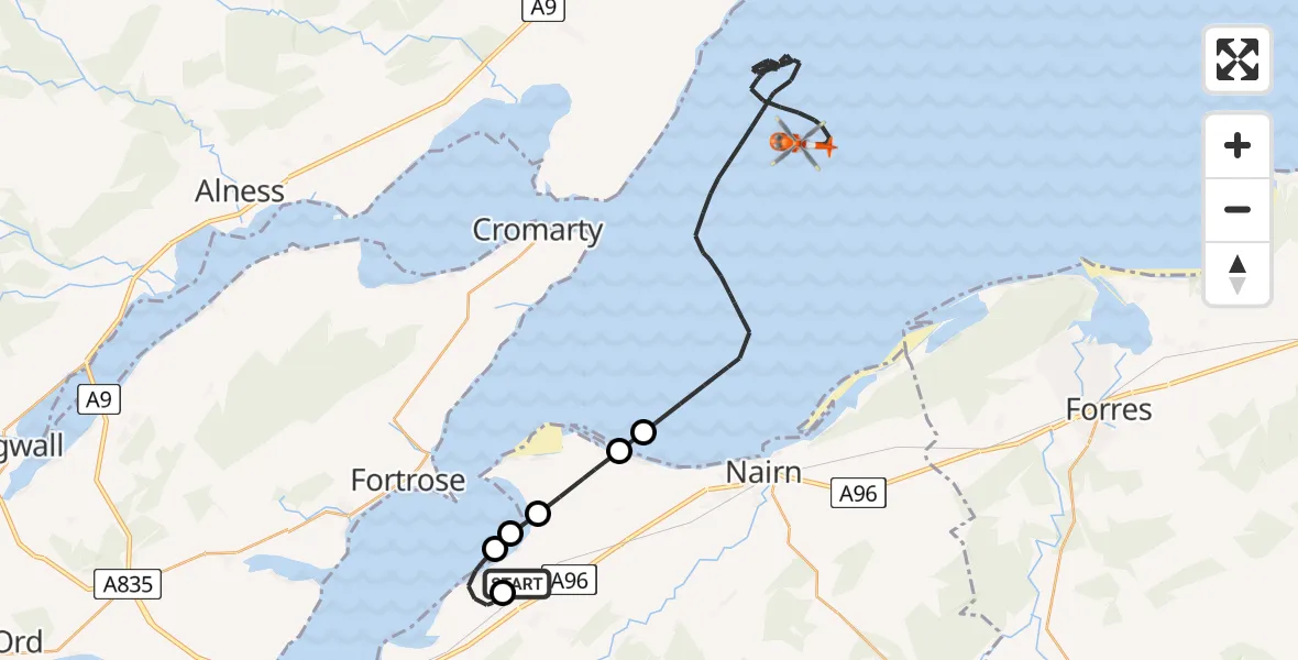 Flight route Coastguard Helicopter Inverness Airport - North Sea, 10 June 2026, 18:27
