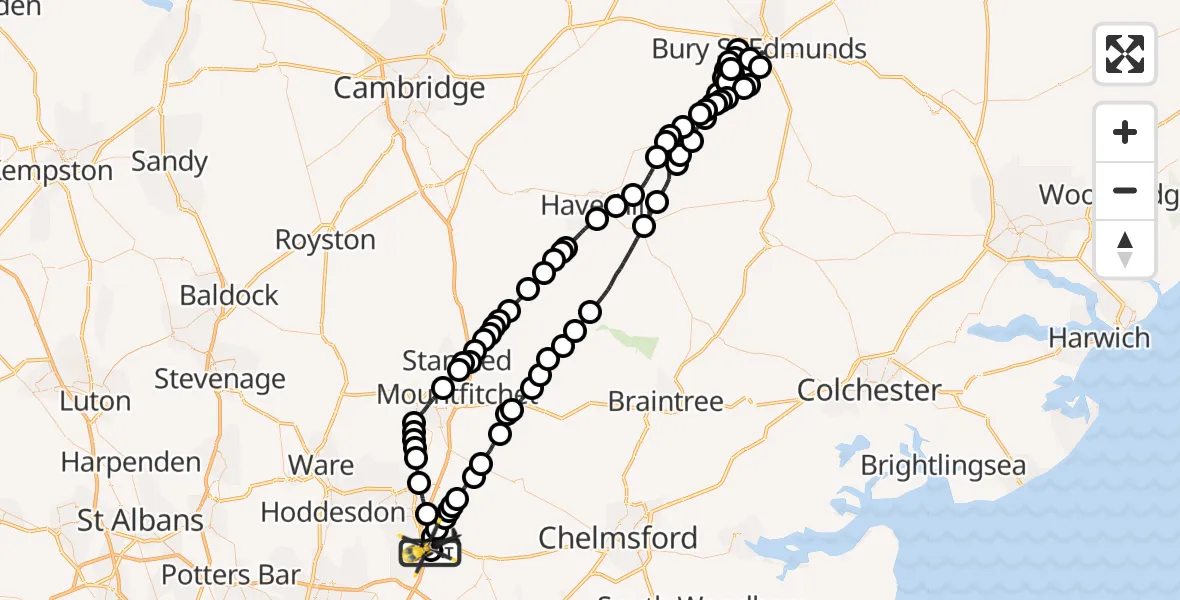 Flight route Police Helicopter North Weald Airfield - North Weald Airfield, 10 June 2026, 18:33
