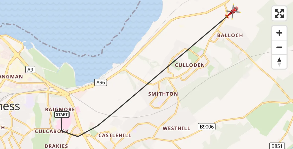 Flight route Air Ambulance Helicopter Inverness - Inverness, 10 June 2026, 18:36
