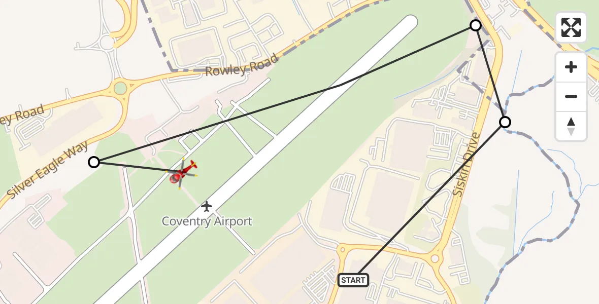 Flight route Air Ambulance Helicopter Coventry Airport - Coventry Airport, 10 June 2026, 18:42