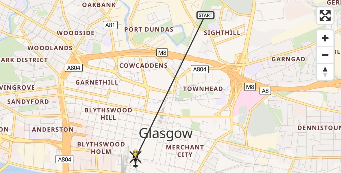 Flight route Police Helicopter Glasgow - Glasgow, 10 June 2026, 19:08