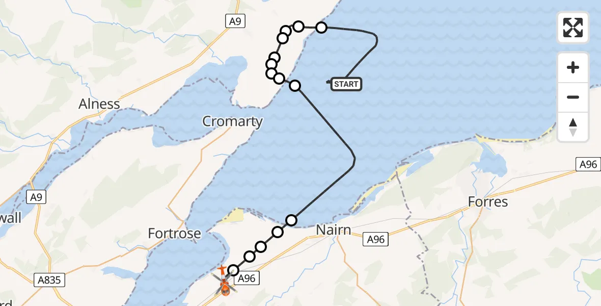 Flight route Coastguard Helicopter North Sea - Inverness Airport, 10 June 2026, 19:13