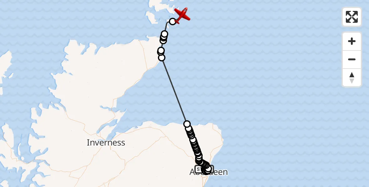 Flight route Air Ambulance Aircraft Bankhead - North Sea, 10 June 2026, 19:14