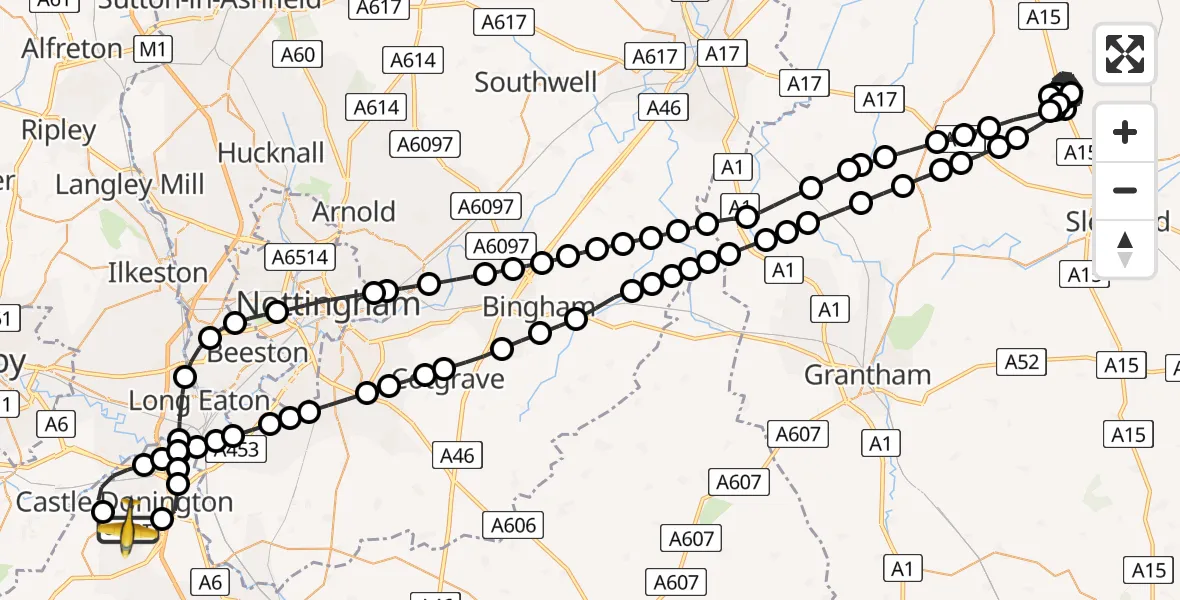Flight route Police Aircraft East Midlands Airport - East Midlands Airport, 10 June 2026, 19:18