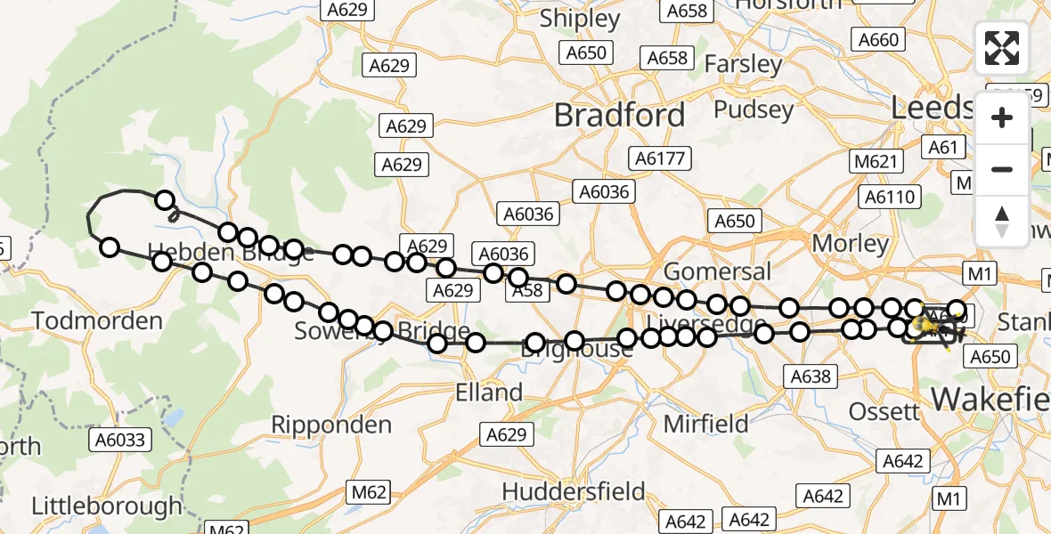 Flight route Police Helicopter East Ardsley - East Ardsley, 10 June 2026, 19:26