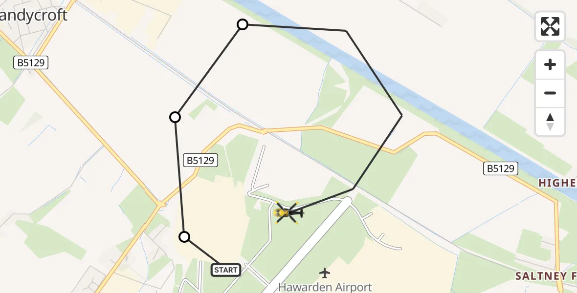 Flight route Police Helicopter Hawarden Airport - Hawarden Airport, 10 June 2026, 19:52