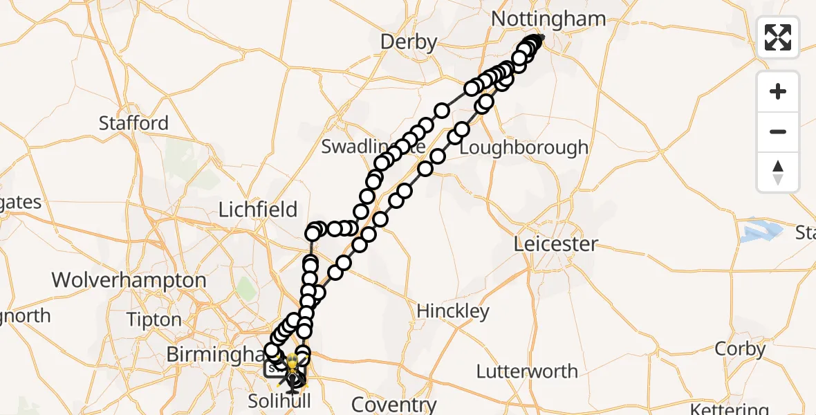 Flight route Police Helicopter Birmingham Airport - Birmingham Airport, 10 June 2026, 20:36