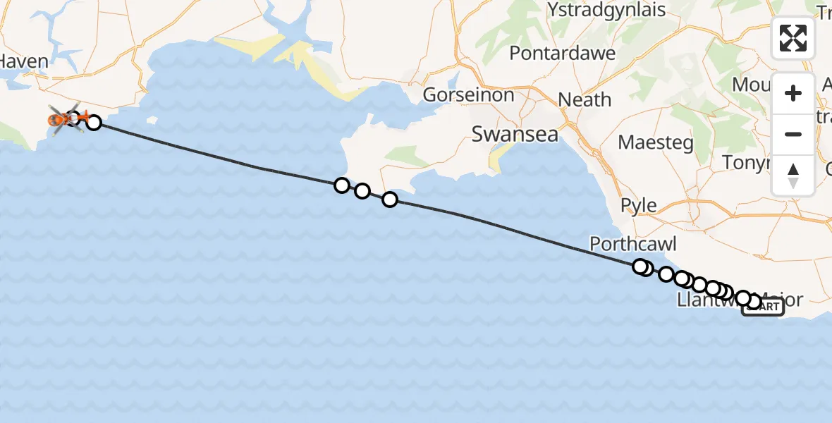 Flight route Coastguard Helicopter MOD St Athan - Hodgeston, 10 June 2026, 20:39