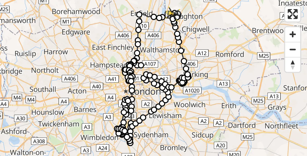 Flight route Police Helicopter Sewardstonebury - Sewardstonebury, 10 June 2026, 20:58