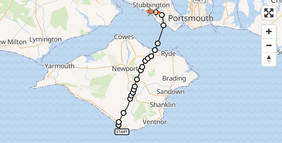 Flight route Coastguard Helicopter Niton - Solent Airport, 10 June 2026, 21:09