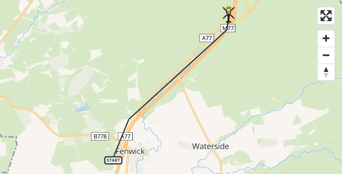 Flight route Police Helicopter Fenwick - Fenwick, 10 June 2026, 21:58