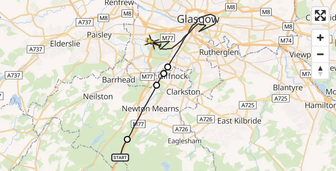 Flight route Police Helicopter Floak - Glasgow, 10 June 2026, 22:03