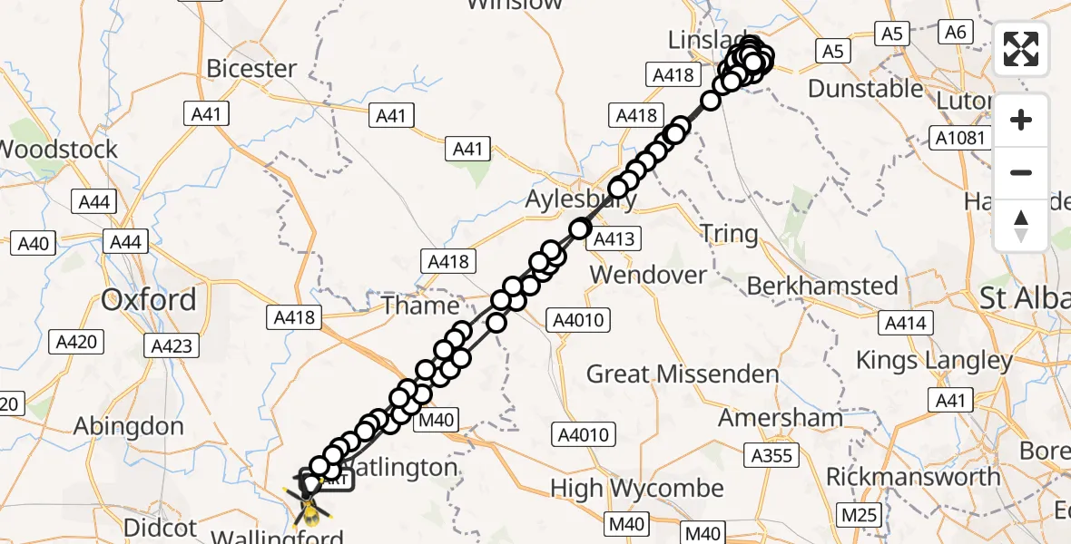 Flight route Police Helicopter Ewelme - Benson, 10 June 2026, 22:36
