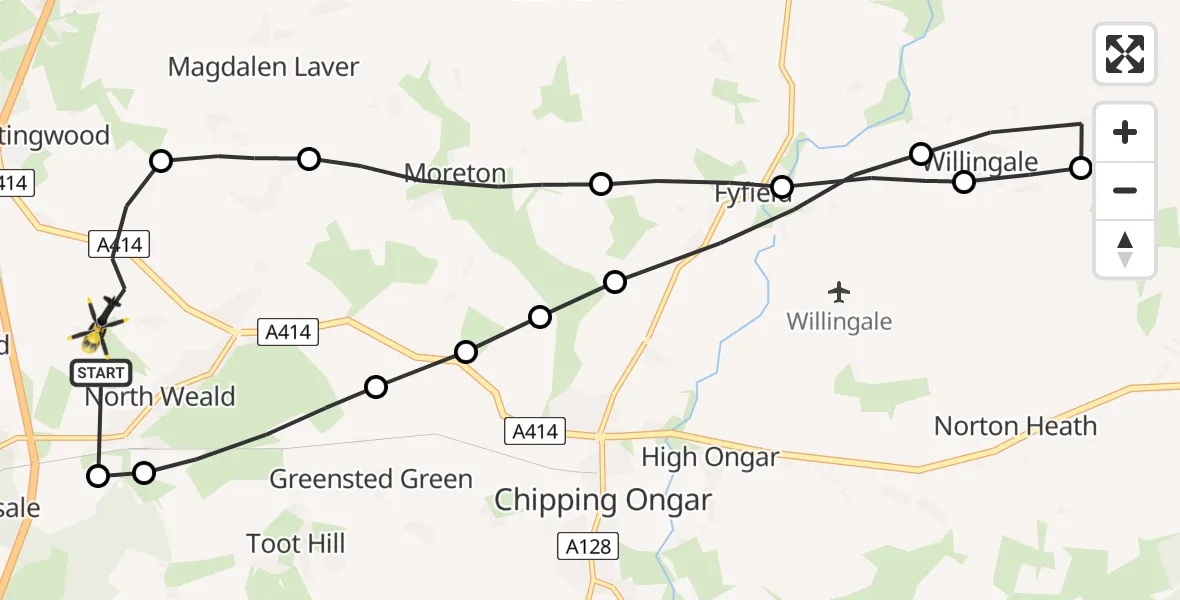 Flight route Police Helicopter North Weald Airfield - North Weald Airfield, 10 June 2026, 23:50