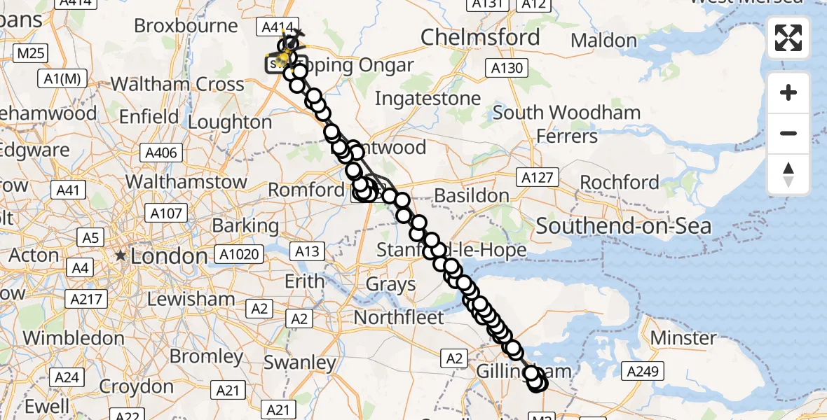 Flight route Police Helicopter Coopersale - North Weald Airfield, 11 June 2026, 01:10