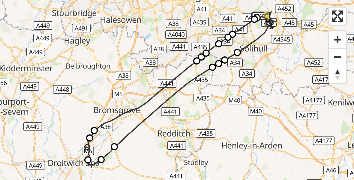 Flight route Police Helicopter Birmingham Airport - Birmingham Airport, 11 June 2026, 01:56