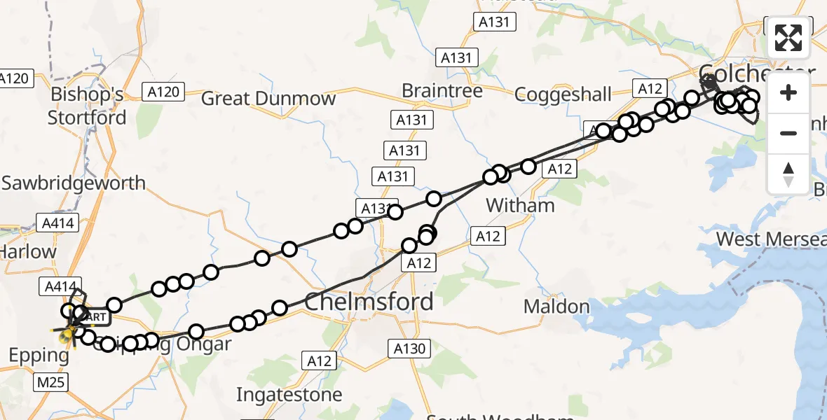 Flight route Police Helicopter North Weald Bassett - North Weald Airfield, 11 June 2026, 03:18