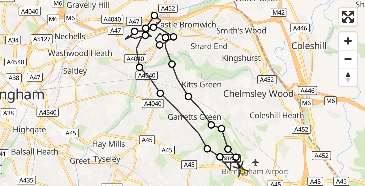 Flight route Police Helicopter Birmingham Airport - Birmingham Airport, 11 June 2026, 04:50