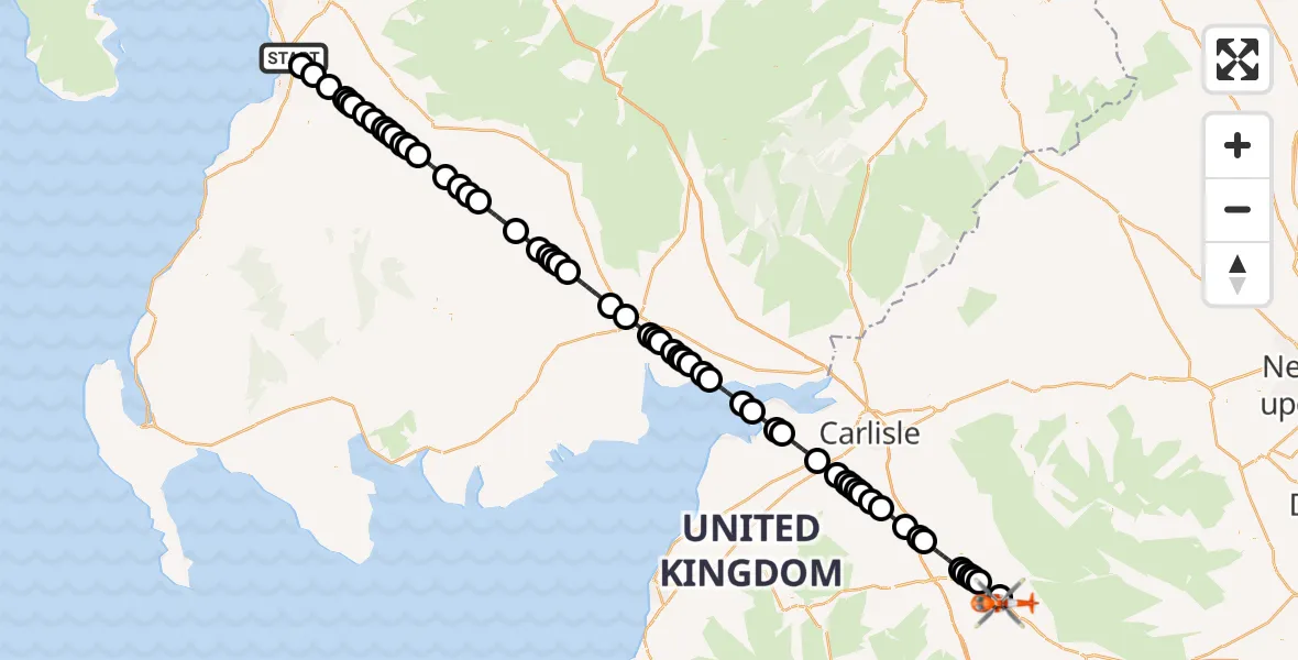 Flight route Coastguard Helicopter Glasgow Prestwick Airport - Kirkby Thore, 11 June 2026, 05:35