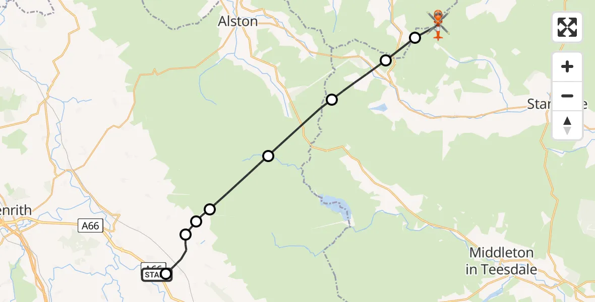 Flight route Coastguard Helicopter Kirkby Thore - Allendale, 11 June 2026, 06:29