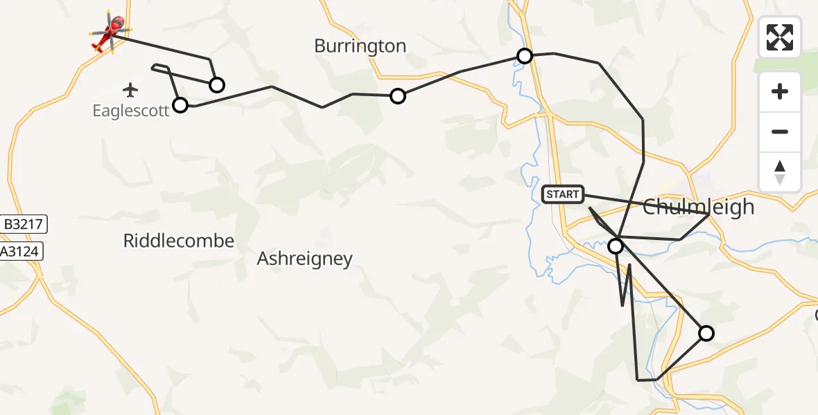 Flight route Air Ambulance Helicopter Chulmleigh - Roborough, 11 June 2026, 07:33