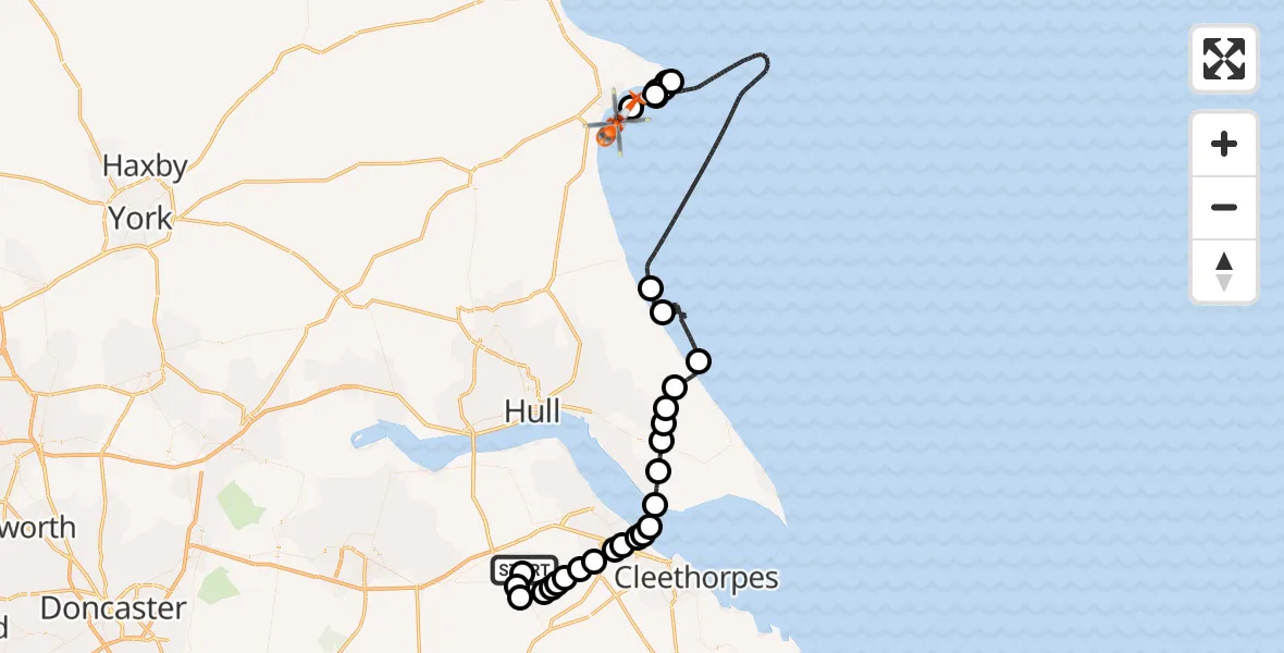 Flight route Coastguard Helicopter Humberside Airport - Bridlington, 11 June 2026, 08:10