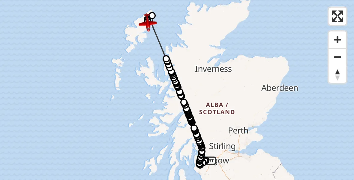 Flight route Air Ambulance Aircraft Glasgow Airport - Col Uarach, 11 June 2026, 08:30